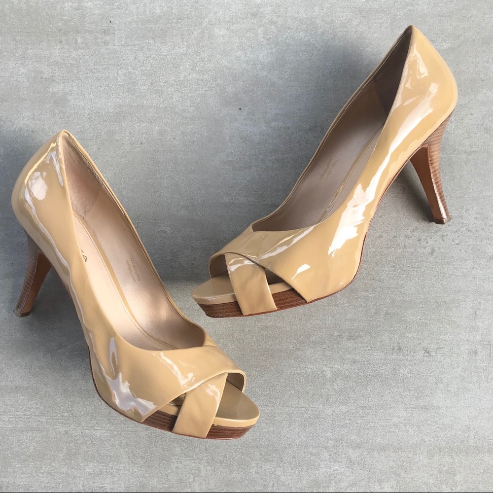 Via Spiga Unity Nude Patent Crisscross Pumps
